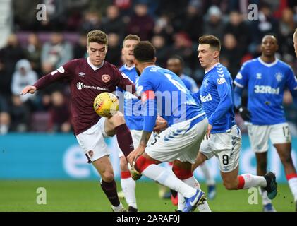 Tynecastle Park .Edinburgh.Scotland.UK. Januar 2020 Hearts 2V Rangers 1 .Ladbrokes Scottish Premiership Match Hearts Euan Henderson. . Stockfoto