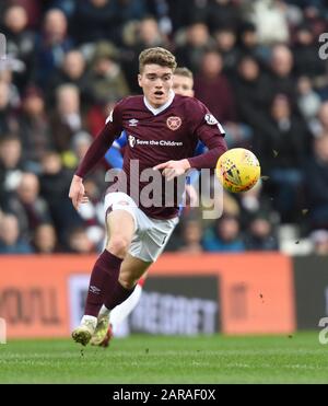 Tynecastle Park .Edinburgh.Scotland.UK. Januar 2020 Hearts 2V Rangers 1 .Ladbrokes Scottish Premiership Match Hearts Euan Henderson. . Stockfoto