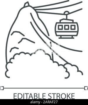 Symbol für perfekte lineare Darstellung der Seilbahn. Complexo do Alemao. Brasilianisches Wahrzeichen. Südamerika. Favelas. Anpassbare Abbildung mit dünner Linie. Kontursymbol Stock Vektor