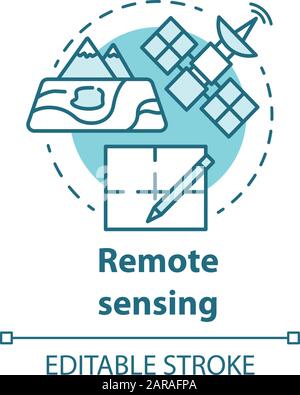 Symbol für Fernerkundung. Moderne Kartografie. Erderkundungen aus dem All. Satellitenbilder werden vermessen. Vektor-isolierte Umriss-RGB-Farbzeichnung. Stock Vektor