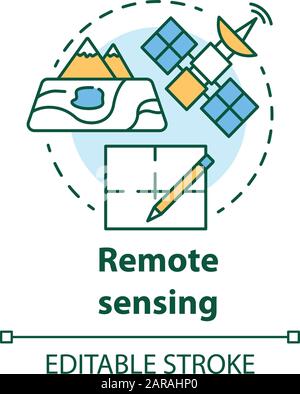 Symbol für Fernerkundung. Moderne Kartografie. Erderkundungen aus dem All. Satellitenbilder werden anhand einer dünnen Linie dargestellt. Vektorisolat Stock Vektor