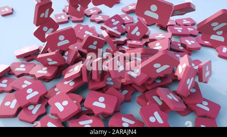 Benachrichtigungssymbol für soziale Medien. Folgen, kommentieren, wie Symbol. - 3D-Rendering Stockfoto