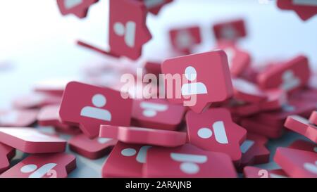 Benachrichtigungssymbol für soziale Medien. Folgen, kommentieren, wie Symbol. - 3D-Rendering Stockfoto