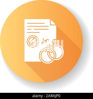 Scheidungen-Orange-Glyph-Symbol mit langem Schatten. Formales Ende der Ehe. Rechtliche Trennung. Die Auflösung der Ehe. Aufbruch. Notariatsdienste. Apostil Stock Vektor