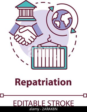 Symbol für Rückführungskonzept. Rückgabe historischer Werte an das Herkunftsland. Internationale Vereinbarung Trade Idea Thin Line Illustration. Vektorisolat Stock Vektor