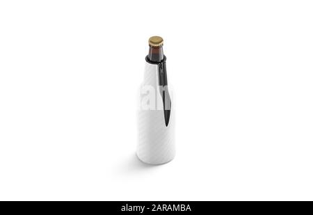 Blank weiß zusammenklappbare Bierflasche koozie mockup, isoliert Stockfoto