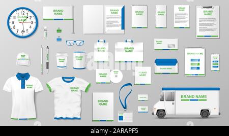 Corporate Identity Template Design. Realistischer blauer und schwarzer Business Stationery Spott für Ihre Marke. Vektorgrafiken Stock Vektor