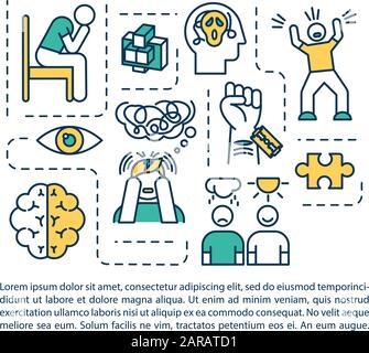 Konzeptsymbol für psychische Störungen mit Text. Psychische Erkrankungen. Schizophrenie. Psychiatrische Probleme. PPT-Seitenvektorvorlage. Broschüre, Magazin, Bo Stock Vektor
