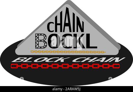 Symbol oder Schild mit dem Logo der Block-Chain-Technologie. Vektorgrafiken mit Beschriftung auf weißem isoliertem Hintergrund Stock Vektor