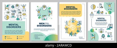 Prospektvorlage für psychische Störungen. Psychische Erkrankungen. Psychiatrische Probleme. Flyer, Broschüre, Broschürendruck, Coverdesign mit linearen Symbolen. Vecto Stock Vektor