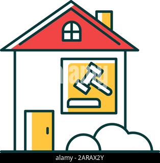 RGB-Farbsymbol für Rechtsstreit in Immobilien. Rechtsstreit um die Mietdauer. Rechtsstreit um Immobilien, Gerichtsverfahren. Grundstücksprobeverfahren. Leasing-Vertrag ist wichtig. Konfliktlösung. Stock Vektor
