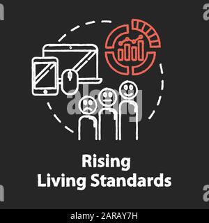 Symbol für das Farbkonzept "Kreide RGB" mit steigendem Lebensstandard. Ebene der Waren und Dienstleistungen. Klassenungleichheit. Idee zur Lebensqualität. Vektor-isoliertes Schwarzen Brett i. Stock Vektor