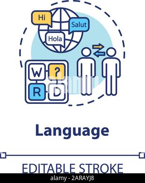 Symbol für Sprachkonzept. Fähigkeit, in verschiedenen Sprachen zu kommunizieren. Kenntnisse über Fremdsprachen Idee dünne Linie Illustration. Vektor isoliert Stock Vektor