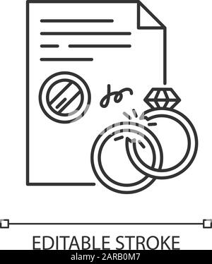 Divorce Pixel Perfect Linear Icon. Formales Ende der Ehe. Rechtliche Trennung. Aufbruch. Anpassbare Abbildung mit dünner Linie. Kontursymbol. Vektor i. Stock Vektor