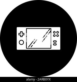 Symbol für tragbare Videospielkonsole mit Glyphe. Handheld-Gaming-Gadget mit Tasten. Elektronisches Taschengerät zum Spielen. Unterhaltung. Technologie. Ve Stock Vektor