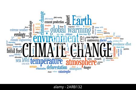 Klimawandel Wort cloud. Umwelt und globale Erwärmung Themen. Stockfoto