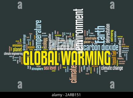 Die globale Erwärmung Wort cloud. Klimawandel Konzept. Erde Klimakatastrophe. Stockfoto