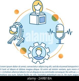 Symbol für spezielles Schulungsprogramm mit Text. Therapie von Behinderten. Individuelles Fernstudium. PPT-Seitenvektorvorlage. Broschüre, Magazin, Stock Vektor