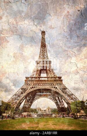 Eiffelturm, Paris, Frankreich - im Retro-Grunge-Stil. Stockfoto