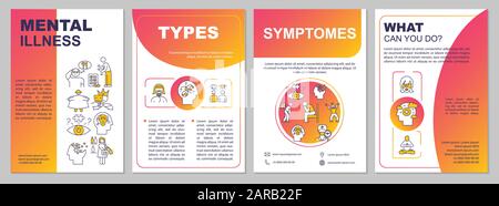 Broschüre zur psychischen Erkrankung - Vorlage. Flyer, Broschüre, Broschürendruck, Coverdesign, lineare Symbole. Arten von psychischen Störungen und Symptome. Vektorlayouts Stock Vektor