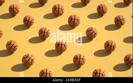 Mehrere Basketballbälle auf einem farbigen Hintergrund - 3D-Beleuchtung Stockfoto