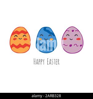 Ostereier dekoriert. Traditionelles Essen für den orthodoxen und katholischen Urlaub. Frohe ostern. Farbenfrohe Illustration im Doodle-Stil Stock Vektor