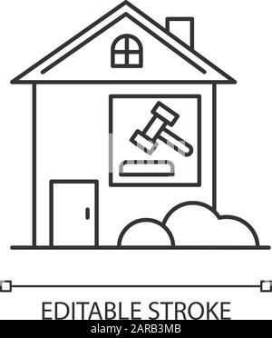 Rechtsstreit mit Immobilien Pixel perfekt linear Icon. Rechtsstreit um die Mietdauer. Rechtsstreit um Immobilien, Fall. Anpassbare Abbildung mit dünner Linie. Kontursymbol. Stock Vektor
