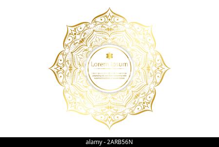 Luxuriöses Mandala-Design mit Goldfarbe, Vector Mandala Blumenmuster mit weißem Hintergrund Stockfoto