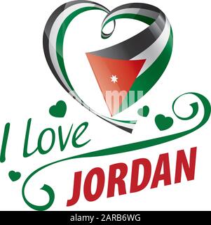 Nationalflaggen des Jordan in Form eines Herzens und der Aufschrift, die ich Jordanien liebe. Vektorgrafiken Stock Vektor