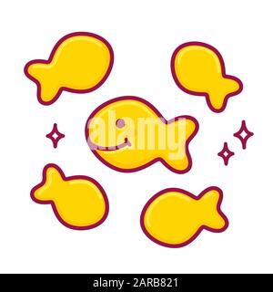 Fischförmige salzige Kräcker. Vektorgrafiken im niedlichen Cartoon-Stil. Stock Vektor