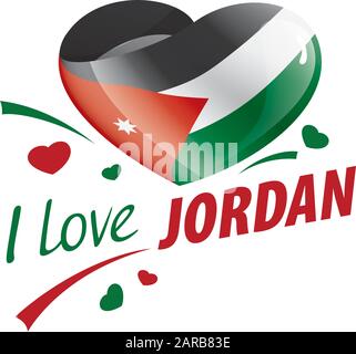 Nationalflaggen des Jordan in Form eines Herzens und der Aufschrift, die ich Jordanien liebe. Vektorgrafiken Stock Vektor