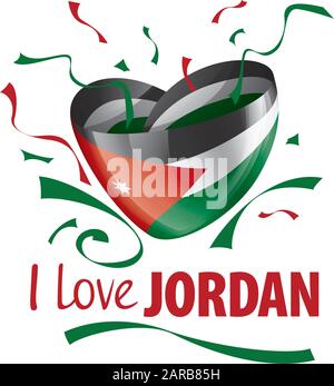 Nationalflaggen des Jordan in Form eines Herzens und der Aufschrift, die ich Jordanien liebe. Vektorgrafiken Stock Vektor