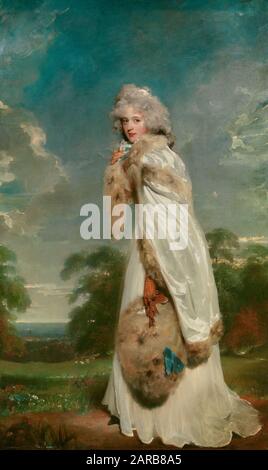 Sir Thomas Lawrence ( 1769–1830 ) , Porträt der irischen Schauspielerin Elizabeth Farren (geboren um 1759, gestorben 1829), später Gräfin von Derby 1790 ( Öl auf Leinwand 2,38 × 1,46) Stockfoto
