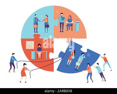 Menschen, die Puzzleelemente verbinden. Geschäftskonzept. Teammetapher Stock Vektor