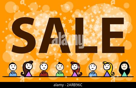 Sale people heads look up Fireworks Stars Circles Orange Background  by jziprian Stock Vektor