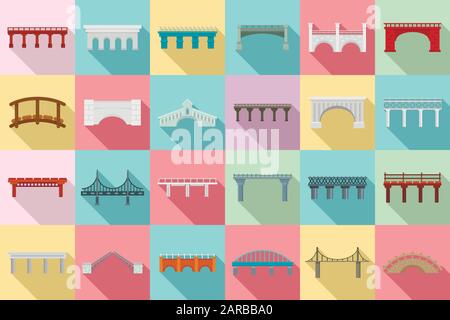Bridges-Symbole festgelegt. Flache Reihe von Bridges Vektorsymbolen für das Webdesign Stock Vektor