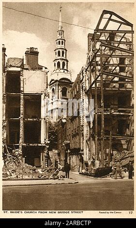 Bombenschaden, London - Shell of St. Nicholas Cole Abbey Stockfoto