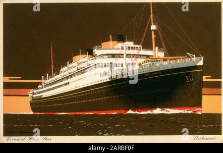 MV Britannic - Cunard White Star Transatlantic Ocean Liner. Während des Zweiten Weltkriegs wurde sie für den Transport von Truppen mit 173.550 Personen eingesetzt. Stockfoto