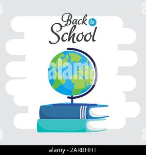 Zurück zur Schulbildung Globale Karte und Bücher Vektorgrafiken Stock Vektor