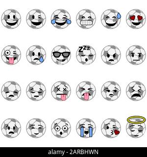 Sammlung von Cartoon-Fußballbällen mit Gesichtern, die unterschiedliche Emotionen zeigen Stock Vektor