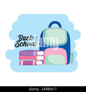 Zurück zur Schulbildung Rucksack und Stapel von Büchern Vektorgrafiken Stock Vektor