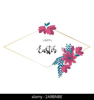 Happy Easter Blumenmuster goldener Rahmen Grußkarte Banner Stock Vektor