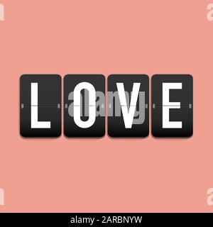 Retro-Countdown-Timer mit Schriftzug "Love" für Valentinstag. Vektorgrafiken Stock Vektor