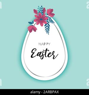 Frohe Ostern Silber Rahmen Grußkarte mit Eierform und Blumen Stock Vektor