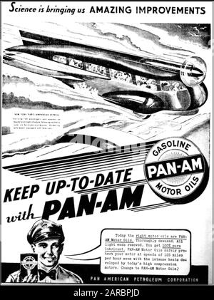 Pan-AM-BENZINWERBUNG Mitte der 1930er Jahre, inspiriert von der Arbeit von Norman Bel Geddes Stockfoto