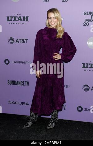 Park City, UT, USA. Januar 2020. Meredith Hagner bei der Ankunft von PALM SPRINGS Premiere auf dem Sundance Film Festival 2020, Library Center Theatre, Park City, UT 26. Januar 2020. Credit: Ja/Everett Collection/Alamy Live News Stockfoto