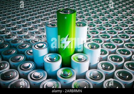 Green Battery Concept - 3D-Renderbild Stockfoto