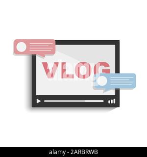 Video Player-Fenster mit Vlog Online-Video, Internet-Video-Stream. Stock Vektor