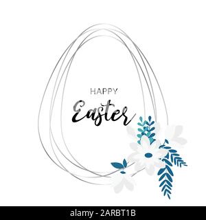 Frohe Ostern Silber Rahmen Grußkarte mit Eierform und Blumen Stock Vektor