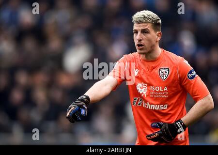 Mailand, Italien - 26. Januar 2020: Alessio Cragno von Cagliari Calcio Gesten während des Serie-A-Fußballspiels zwischen dem FC Internazionale und Cagliari Calcio. Die Partie endete mit einem 1:1-Unentschieden. Kredit: Nicolò Campo/Alamy Live News Stockfoto